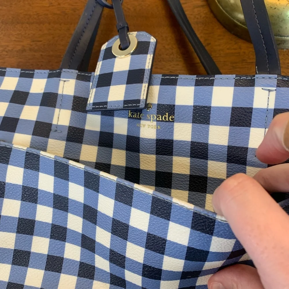 kate spade Blue Gingham Leather Trim Tote